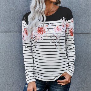 40% OFF SALE Long-sleeved Striped Floral Top